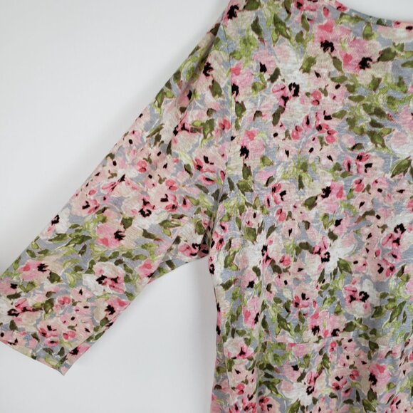 J Jill Love Linen Pink Floral Babydoll Tunic Top 3/4 Sleeve L Tie Back Keyhole - Picture 4 of 8